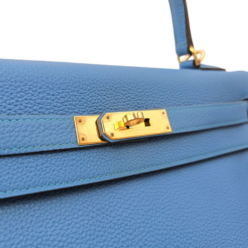 Kelly 32 Bleu Zanzibar in Togo Gold hardware