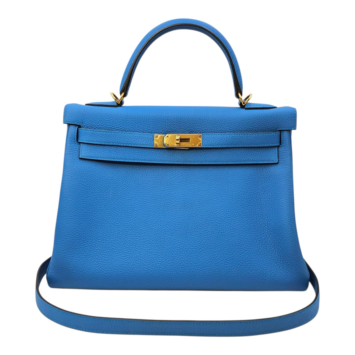 Kelly 32 Bleu Zanzibar in Togo Gold hardware