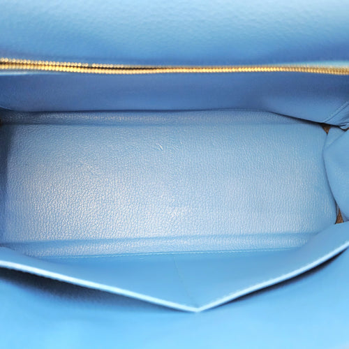 Kelly 32 Bleu Zanzibar in Togo Gold hardware