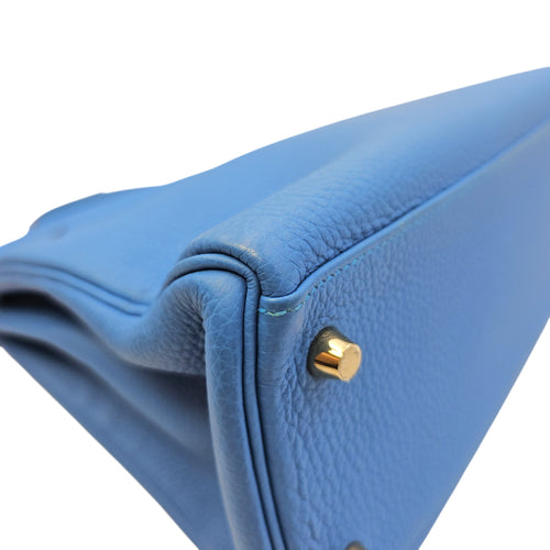 Kelly 32 Bleu Zanzibar in Togo Gold hardware