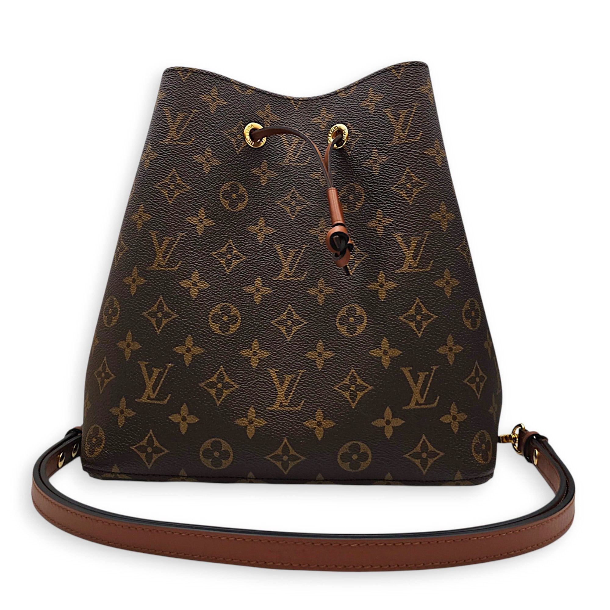 NeoNoe Brown Bucket Bag in Monogram Coated Canvas Gold hardware