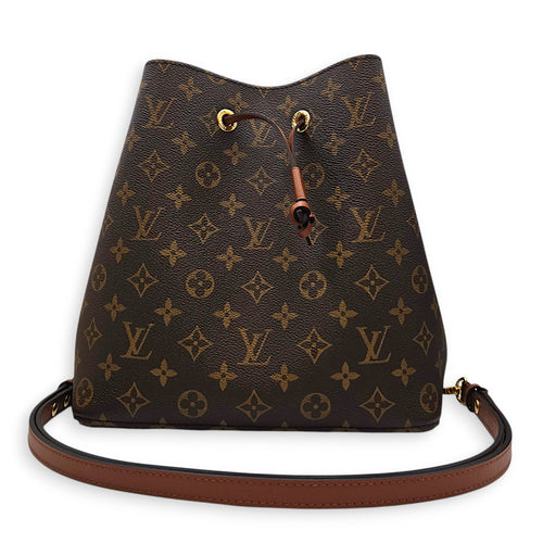 NeoNoe Brown Bucket Bag in Monogram Coated Canvas Gold hardware