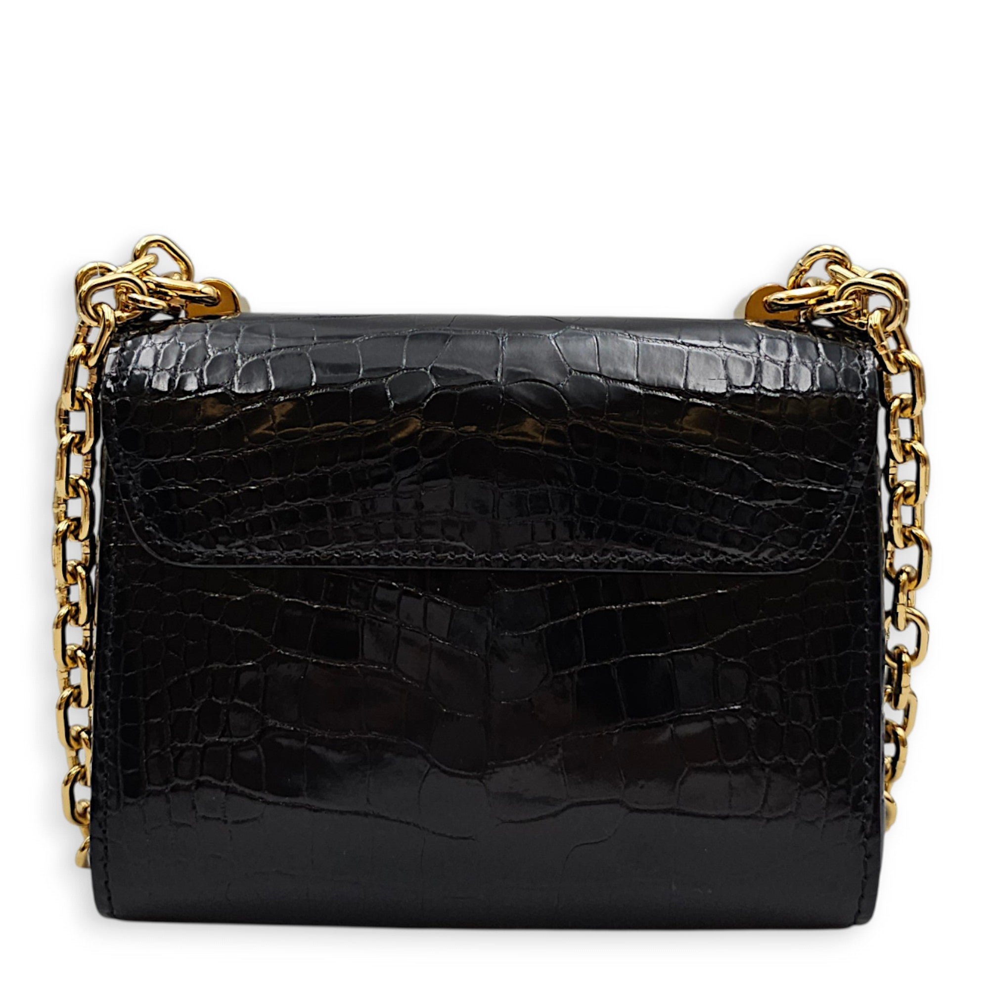 Twist Mini Black Shoulder Bag in Shiny Alligator Gold hardware