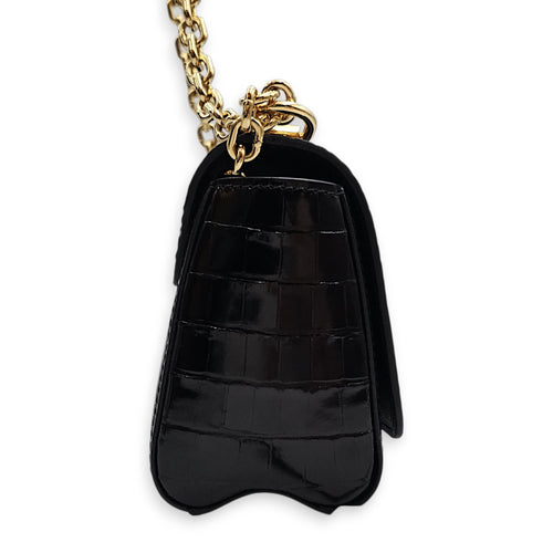 Twist Mini Black Shoulder Bag in Shiny Alligator Gold hardware
