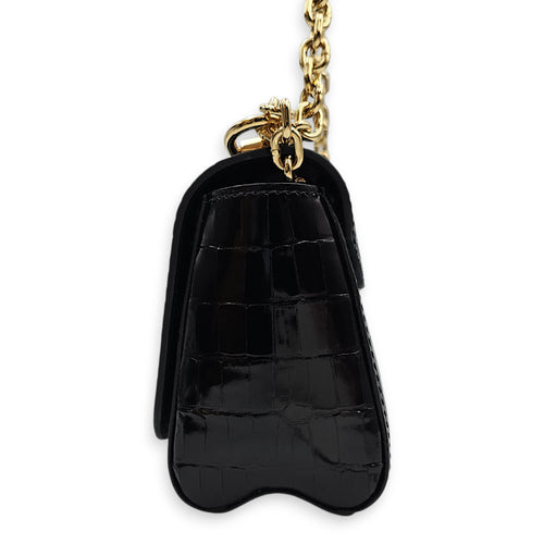 Twist Mini Black Shoulder Bag in Shiny Alligator Gold hardware