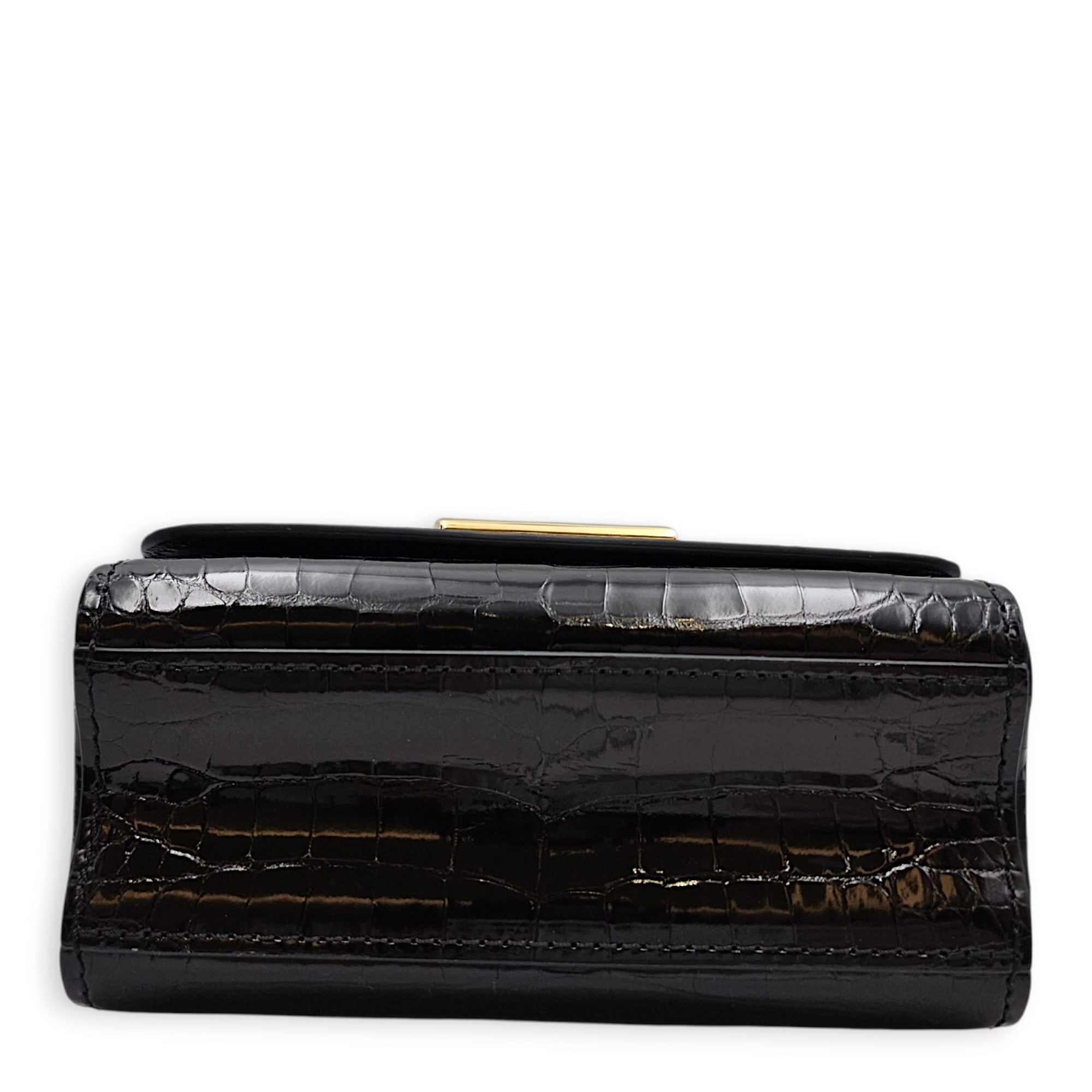 Twist Mini Black Shoulder Bag in Shiny Alligator Gold hardware
