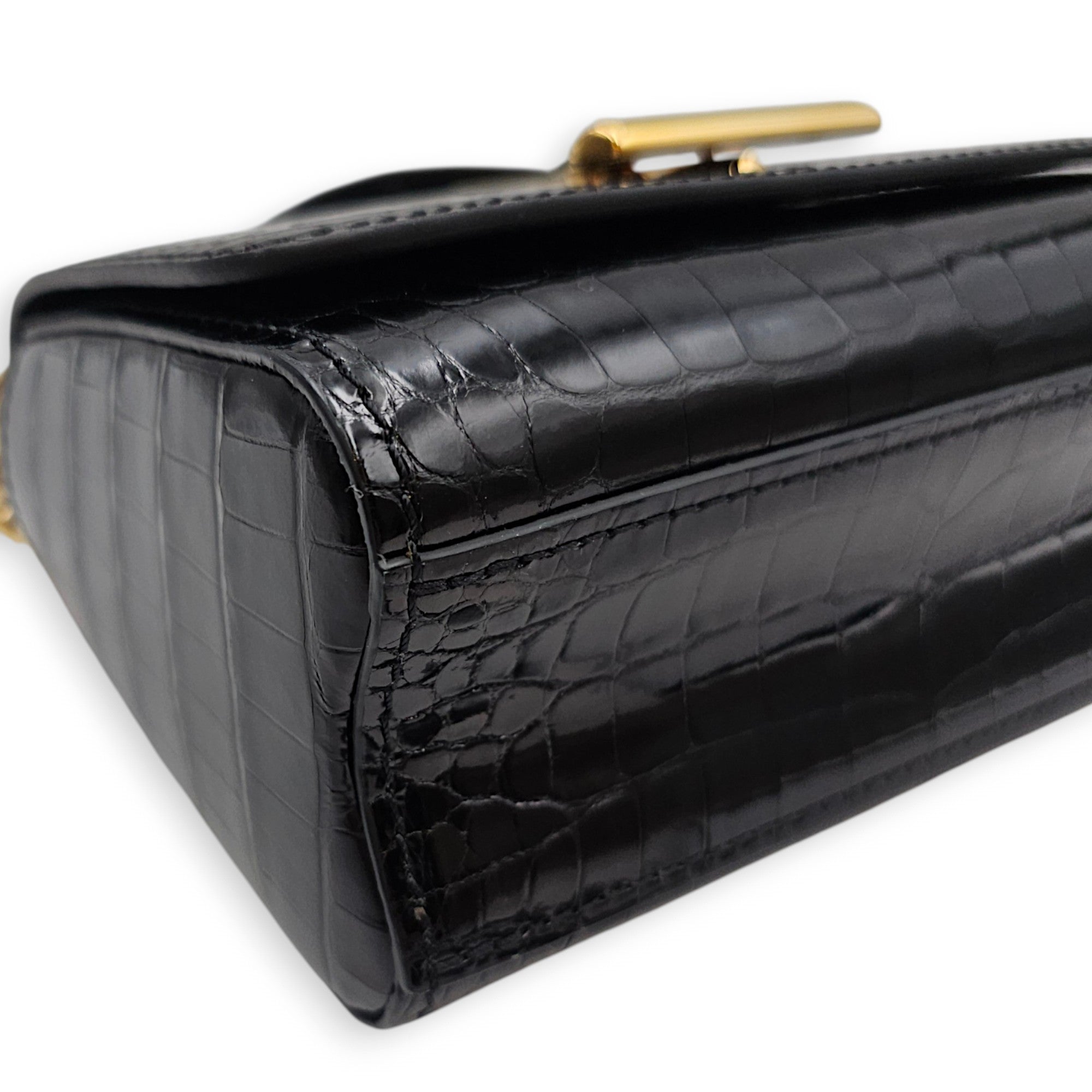 Twist Mini Black Shoulder Bag in Shiny Alligator Gold hardware