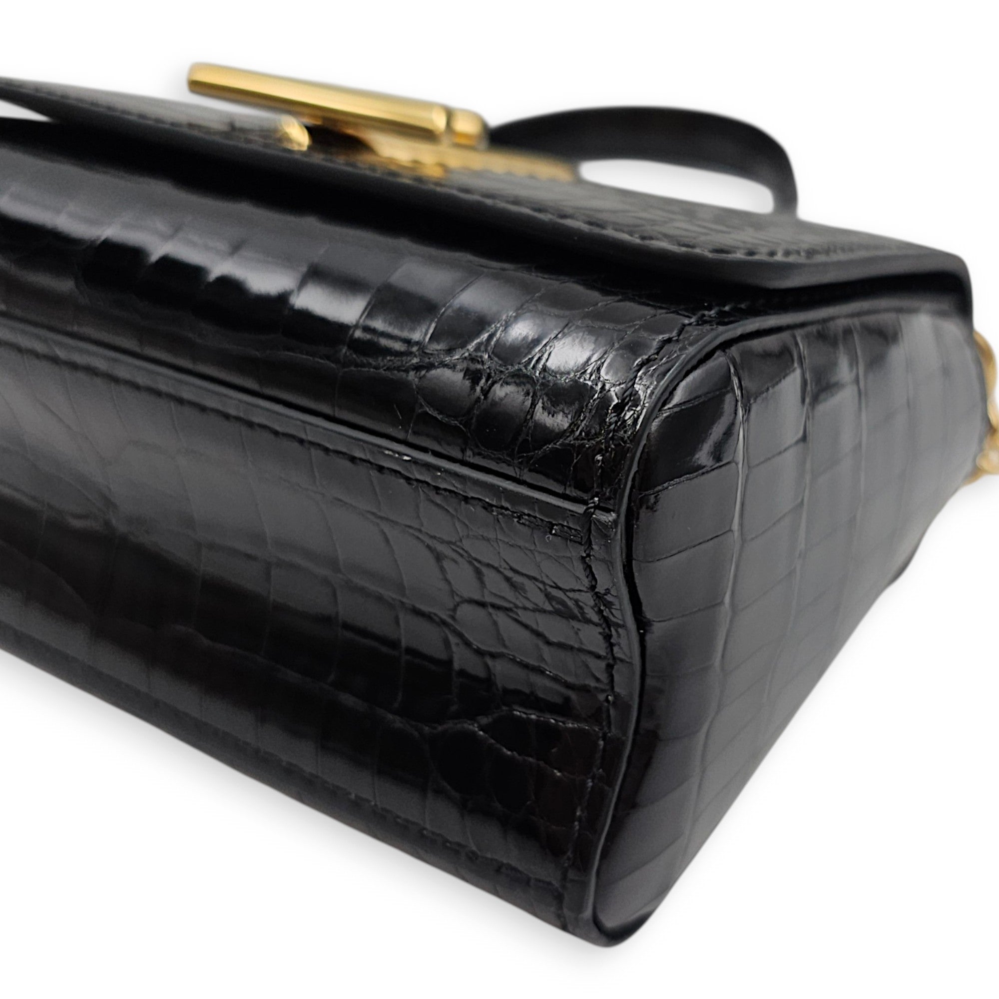 Twist Mini Black Shoulder Bag in Shiny Alligator Gold hardware