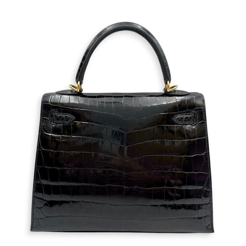 Sellier Kelly 25 Noir in Shiny Niloticus Gold hardware