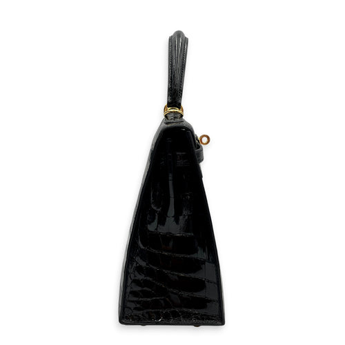 Sellier Kelly 25 Noir in Shiny Niloticus Gold hardware