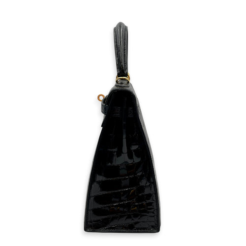 Sellier Kelly 25 Noir in Shiny Niloticus Gold hardware