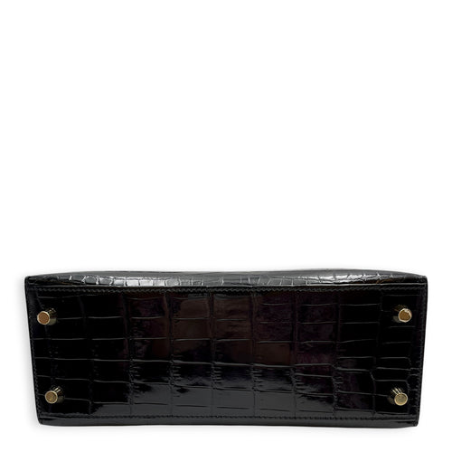Sellier Kelly 25 Noir in Shiny Niloticus Gold hardware