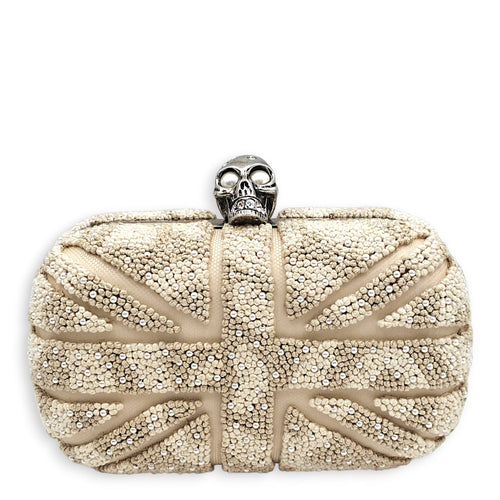 Skull Box Beige Clutch in Canvas Silver hardware CL2608-22755 1