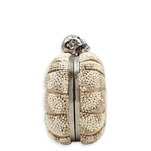 Skull Box Beige Clutch in Canvas Silver hardware CL2608-22755 3