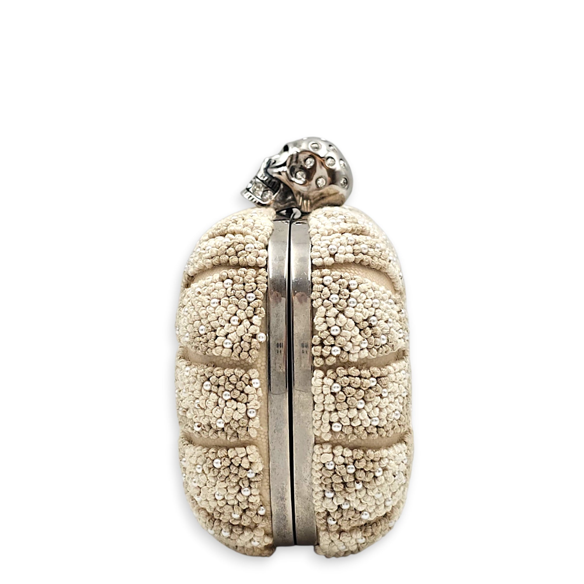 Skull Box Beige Clutch in Canvas Silver hardware CL2608-22755 4