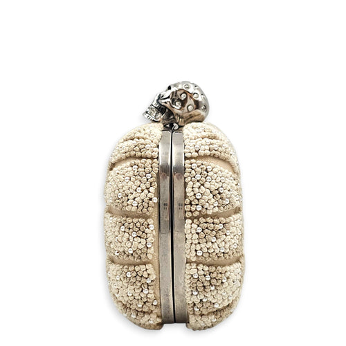 Skull Box Beige Clutch in Canvas Silver hardware CL2608-22755 4