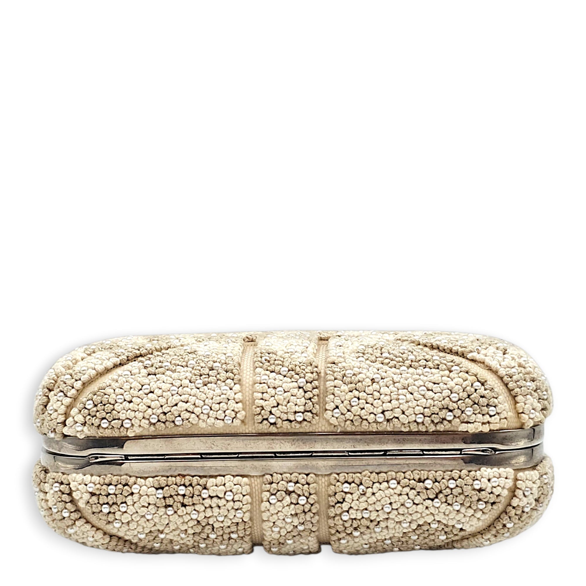 Skull Box Beige Clutch in Canvas Silver hardware CL2608-22755 5
