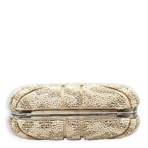 Skull Box Beige Clutch in Canvas Silver hardware CL2608-22755 5