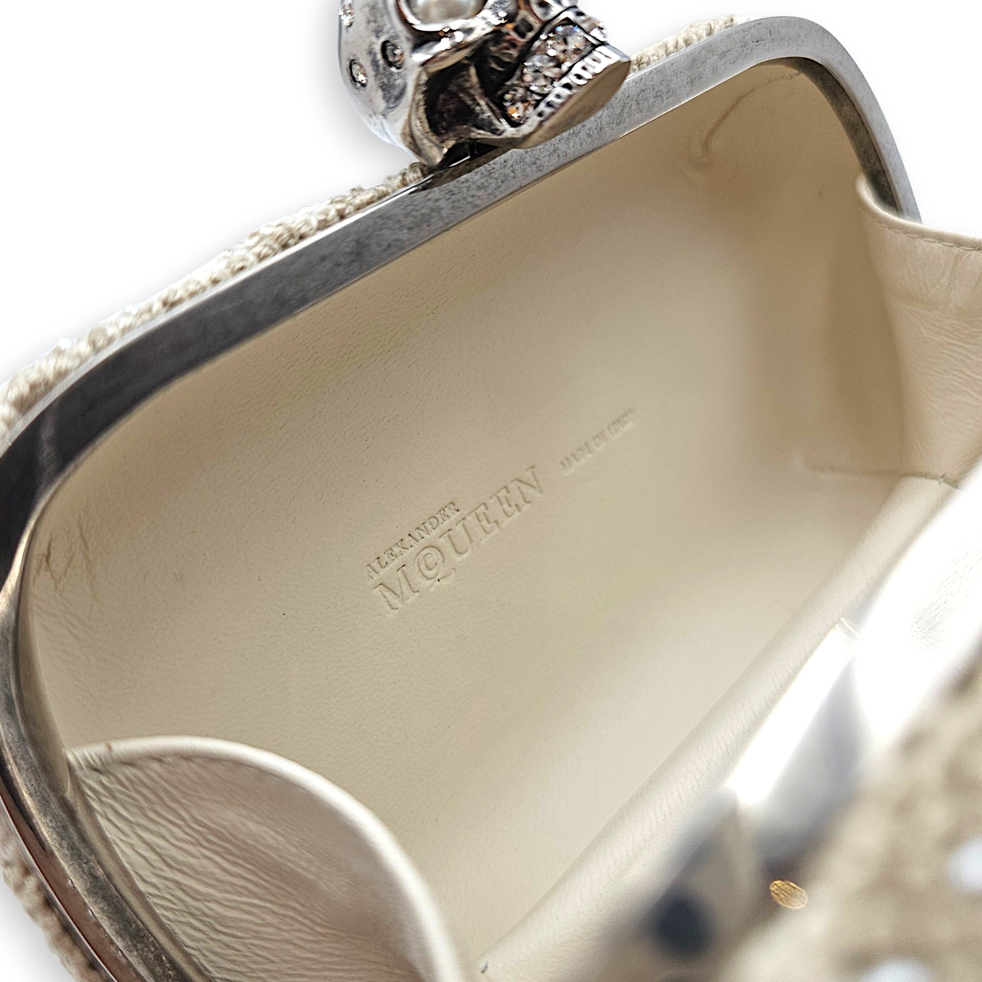 Skull Box Beige Clutch in Canvas Silver hardware CL2608-22755 8