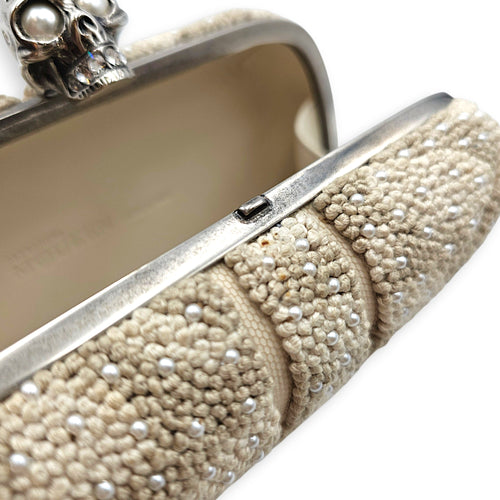 Skull Box Beige Clutch in Canvas Silver hardware CL2608-22755 9