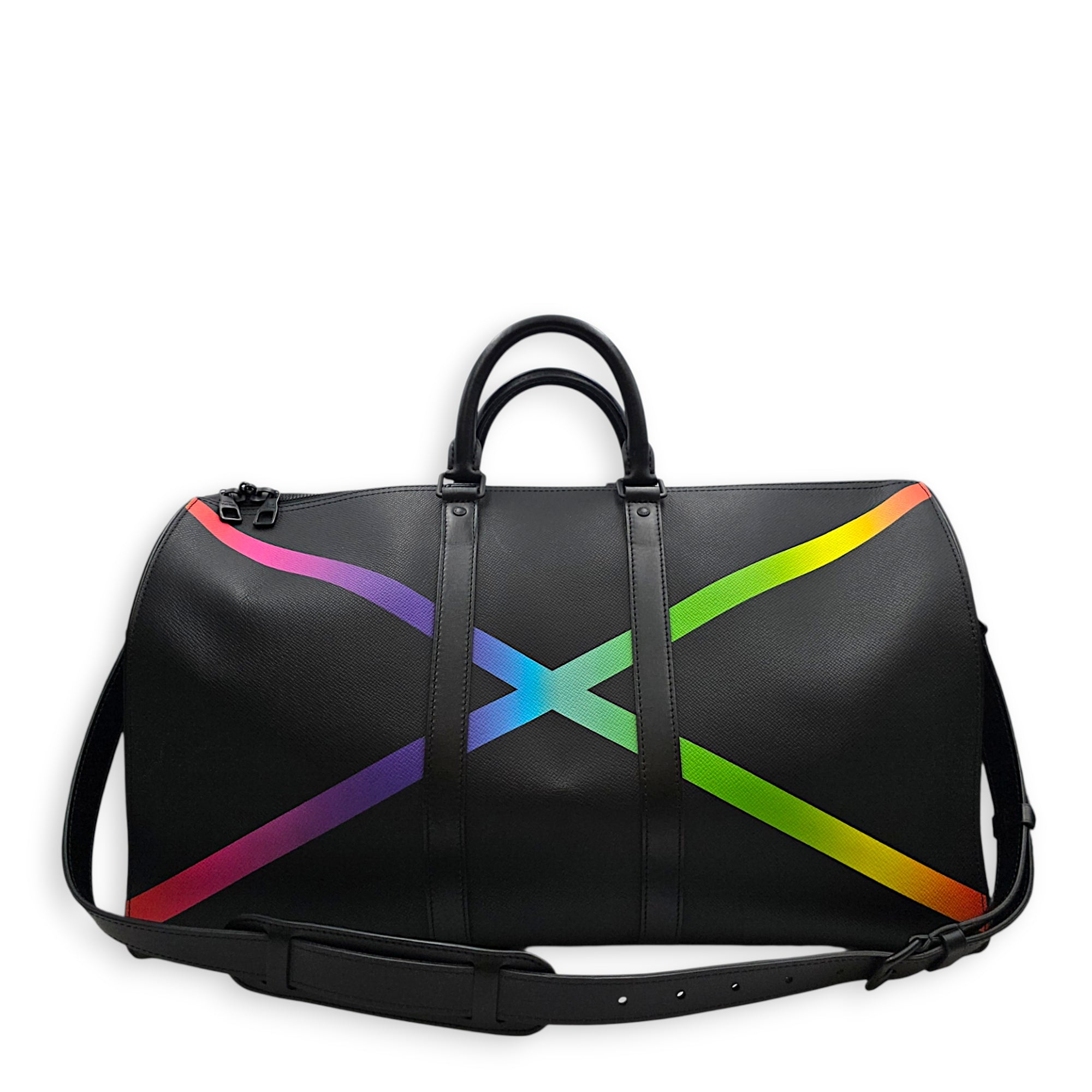 Rainbow x Keepall Bandouliere  50cm Black Duffle Bag in Taiga Leather Gunmetal hardware CL2608-22757 12