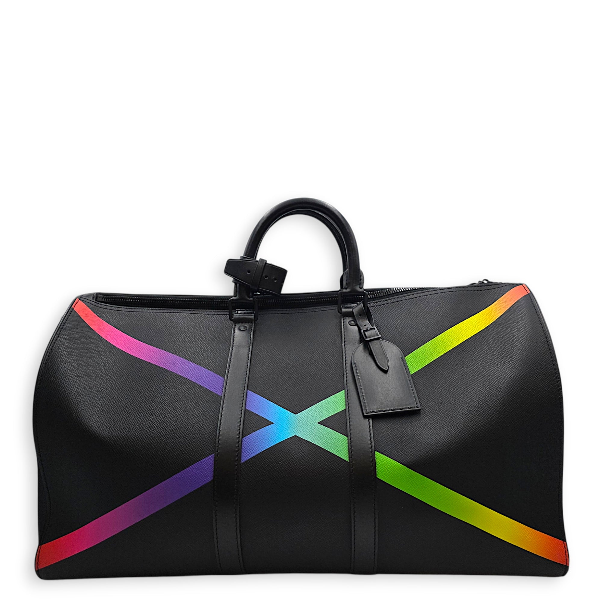 Rainbow x Keepall Bandouliere  50cm Black Duffle Bag in Taiga Leather Gunmetal hardware CL2608-22757 2