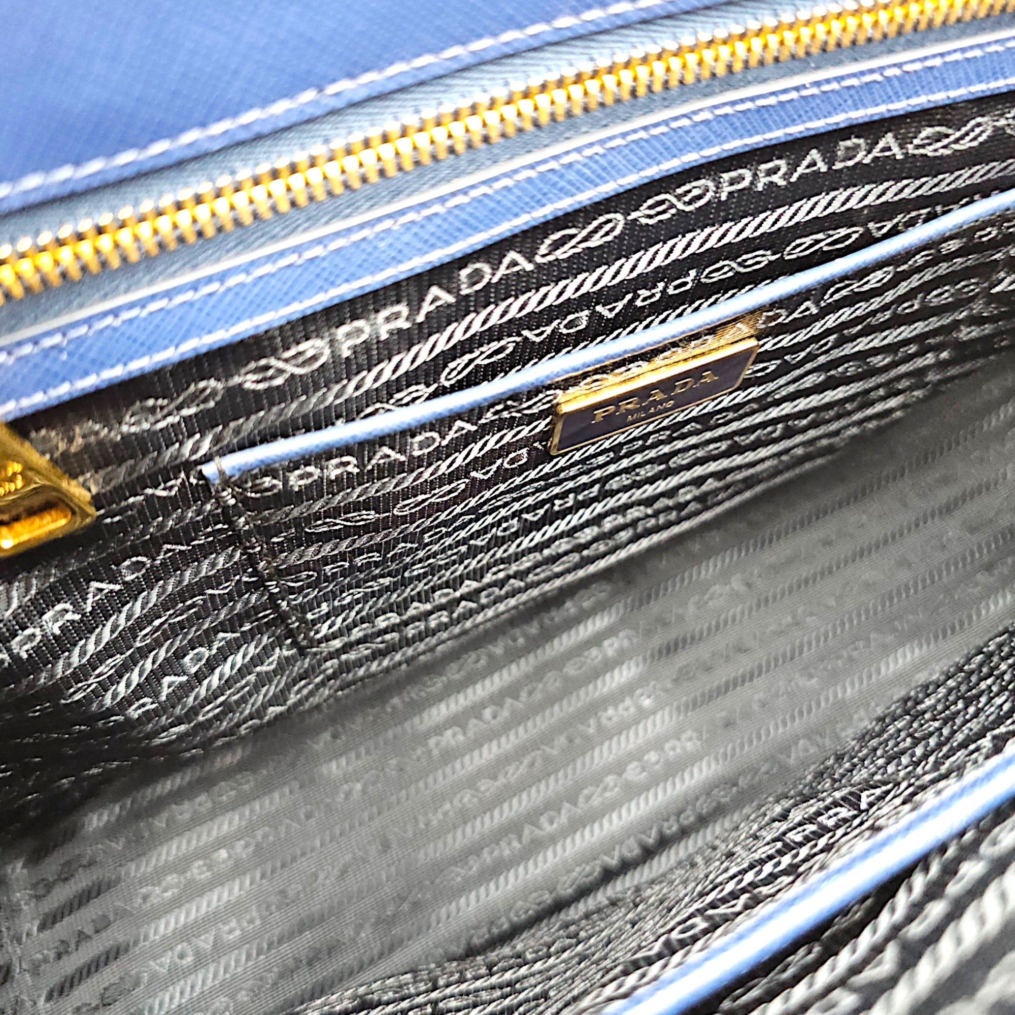 Galleria Double Zipper 35cm Blue Top Handle Bag in Saffiano Leather Gold hardware CL2608-22767 7