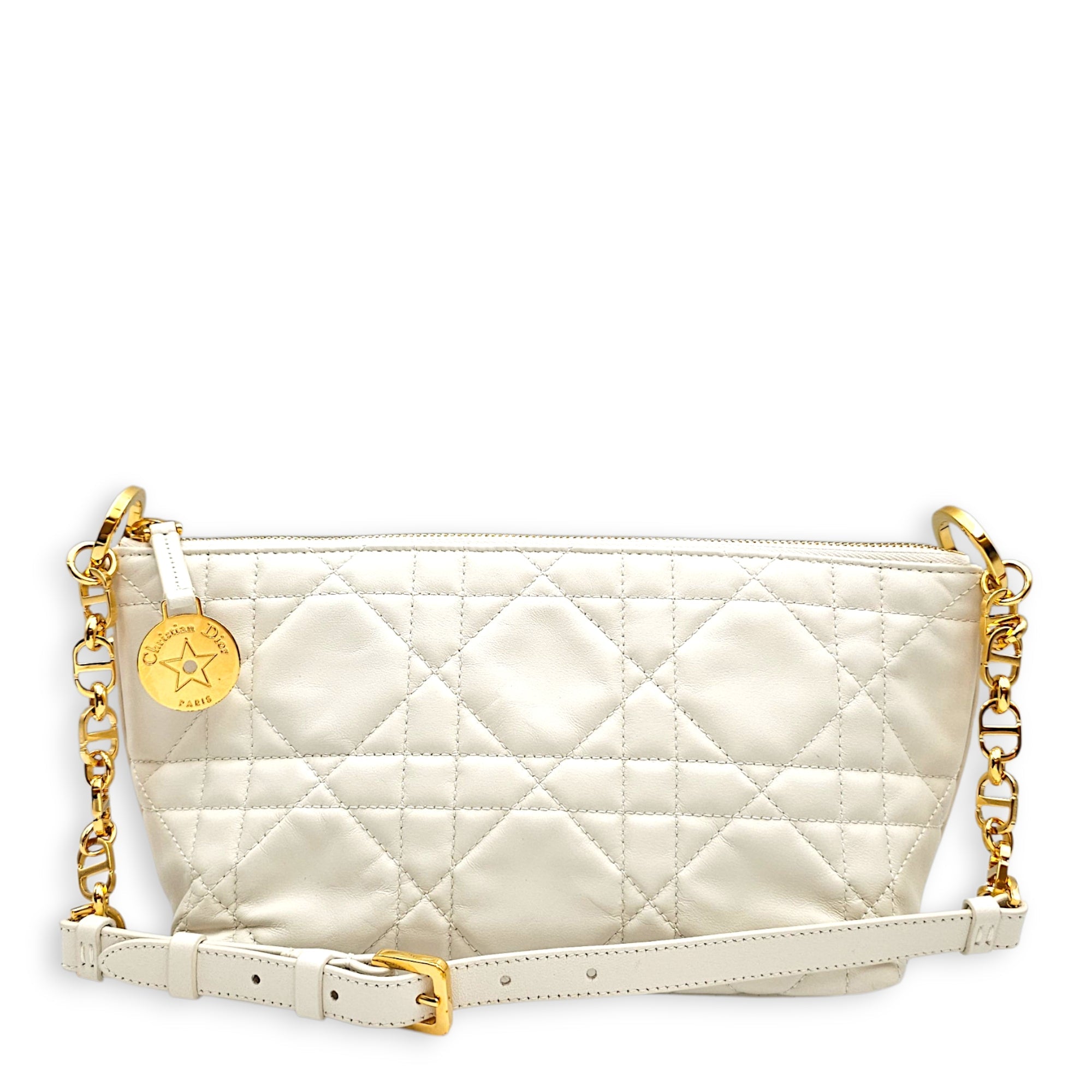 Diorstar hobo 29cm White Shoulder Bag in Lambskin Gold hardware CL2608-22784 3