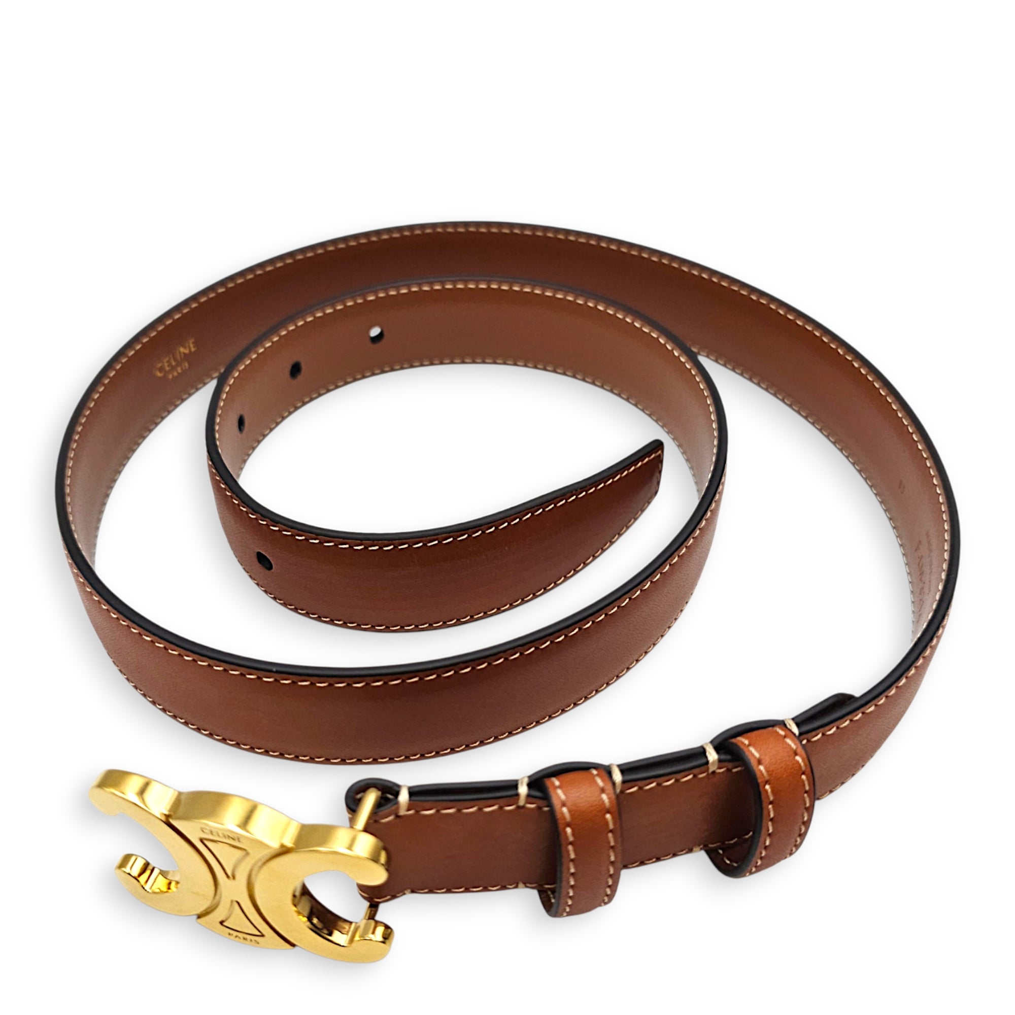 Triomphe 85 Brown Belt in Calfskin Gold hardware CL2608-22786 2