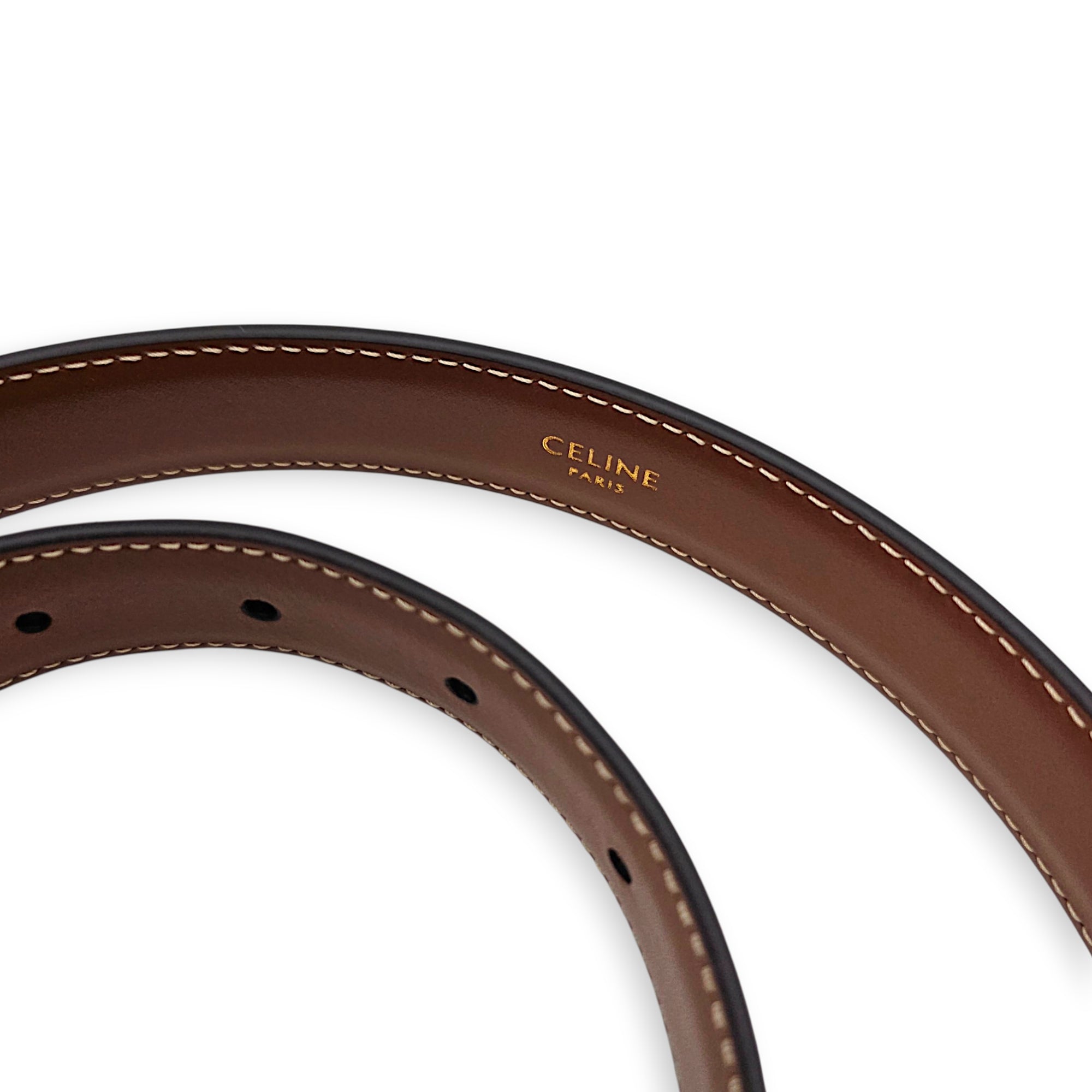 Triomphe 85 Brown Belt in Calfskin Gold hardware CL2608-22786 4