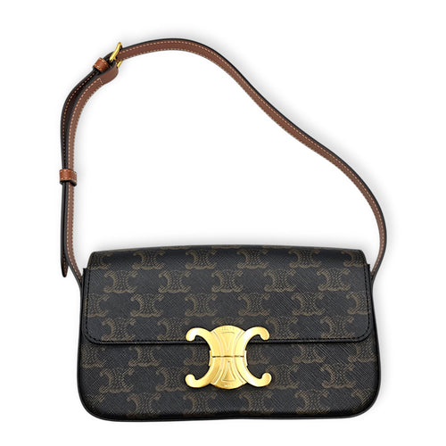 Triomphe 20 Brown Shoulder Bag Guilloche hardware