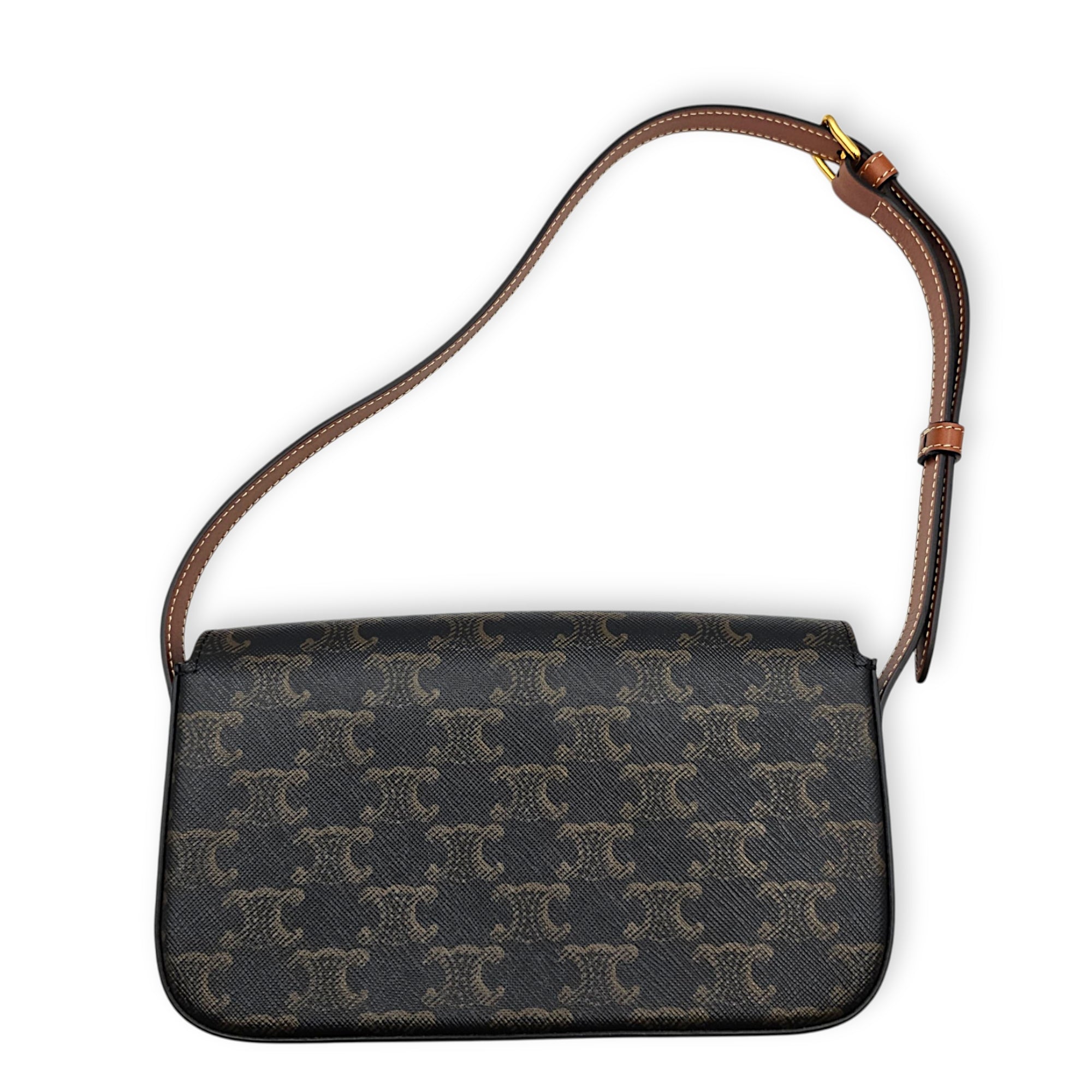 Triomphe 20 Brown Shoulder Bag Guilloche hardware