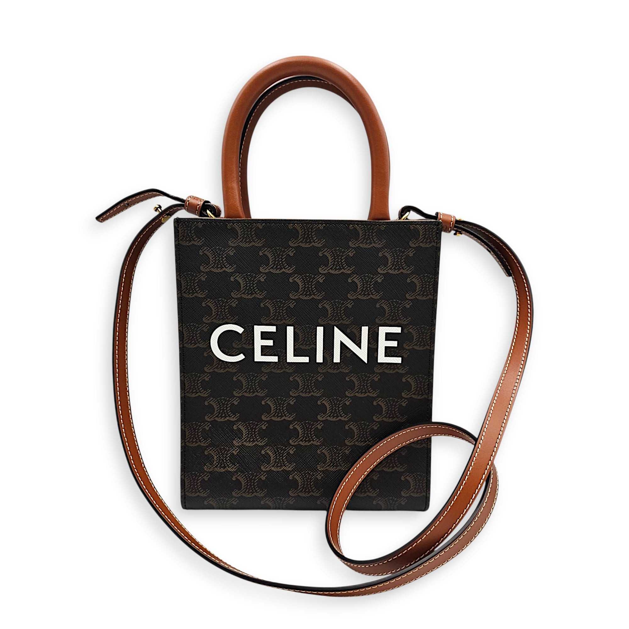Cabas Vertical Mini Brown Crossbody Bag in Canvas Gold hardware CL2608-22793 7