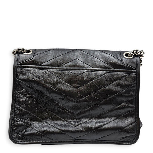Niki Medium Black Shoulder Bag in Distressed Leather Silver hardware CL2608-22794 2