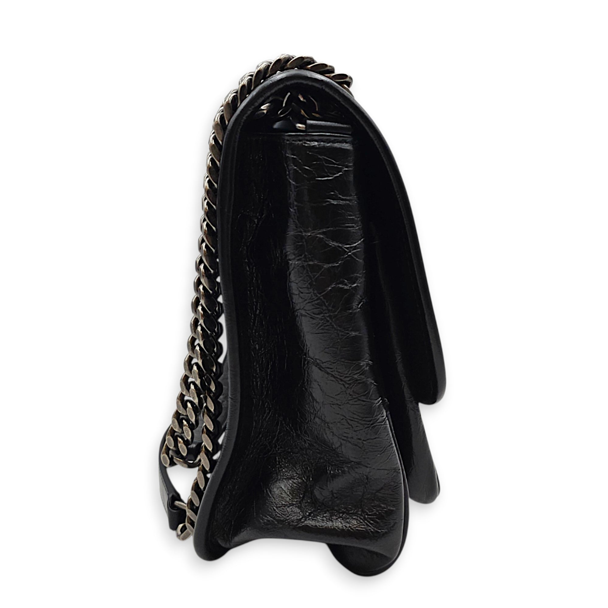 Niki Medium Black Shoulder Bag in Distressed Leather Silver hardware CL2608-22794 3