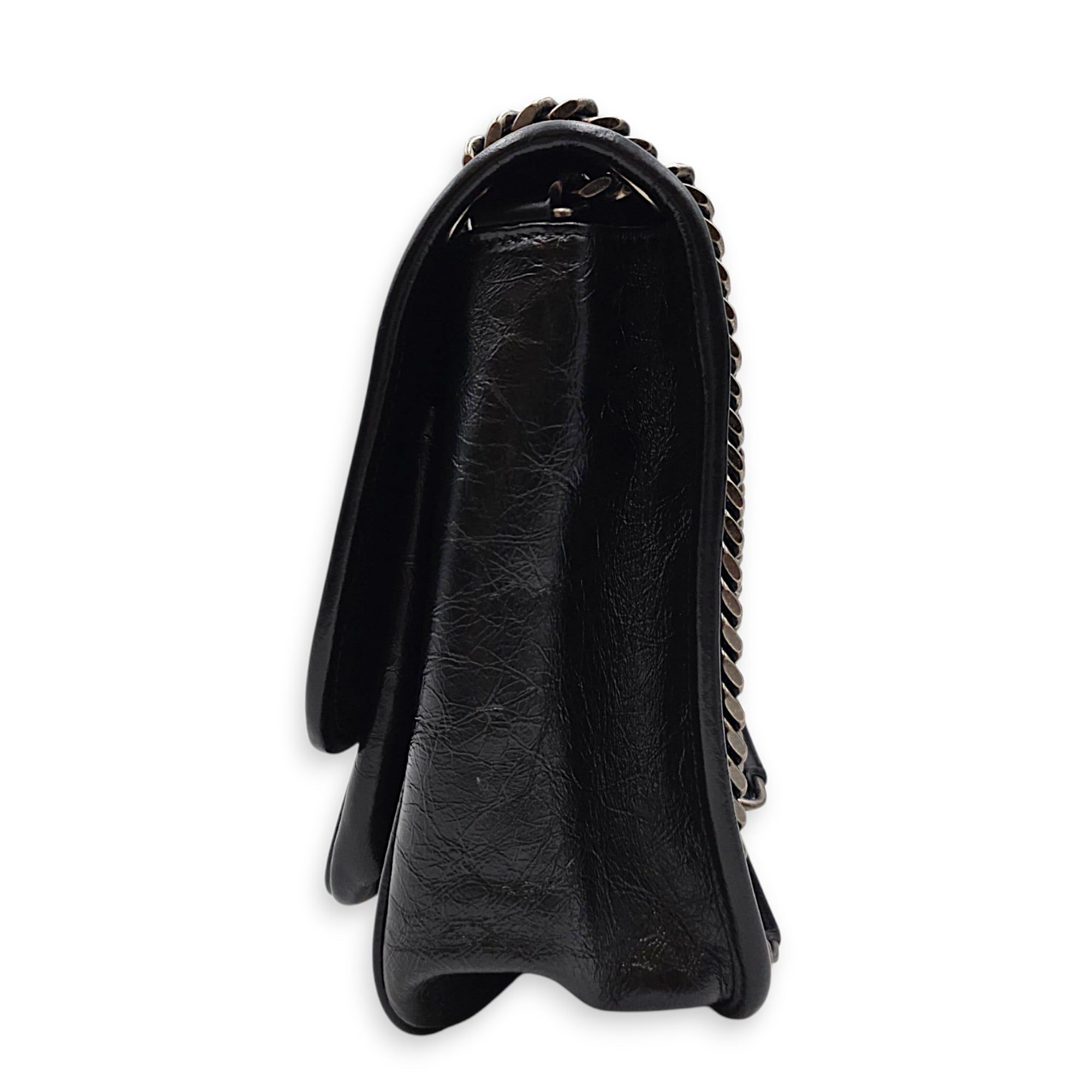 Niki Medium Black Shoulder Bag in Distressed Leather Silver hardware CL2608-22794 4