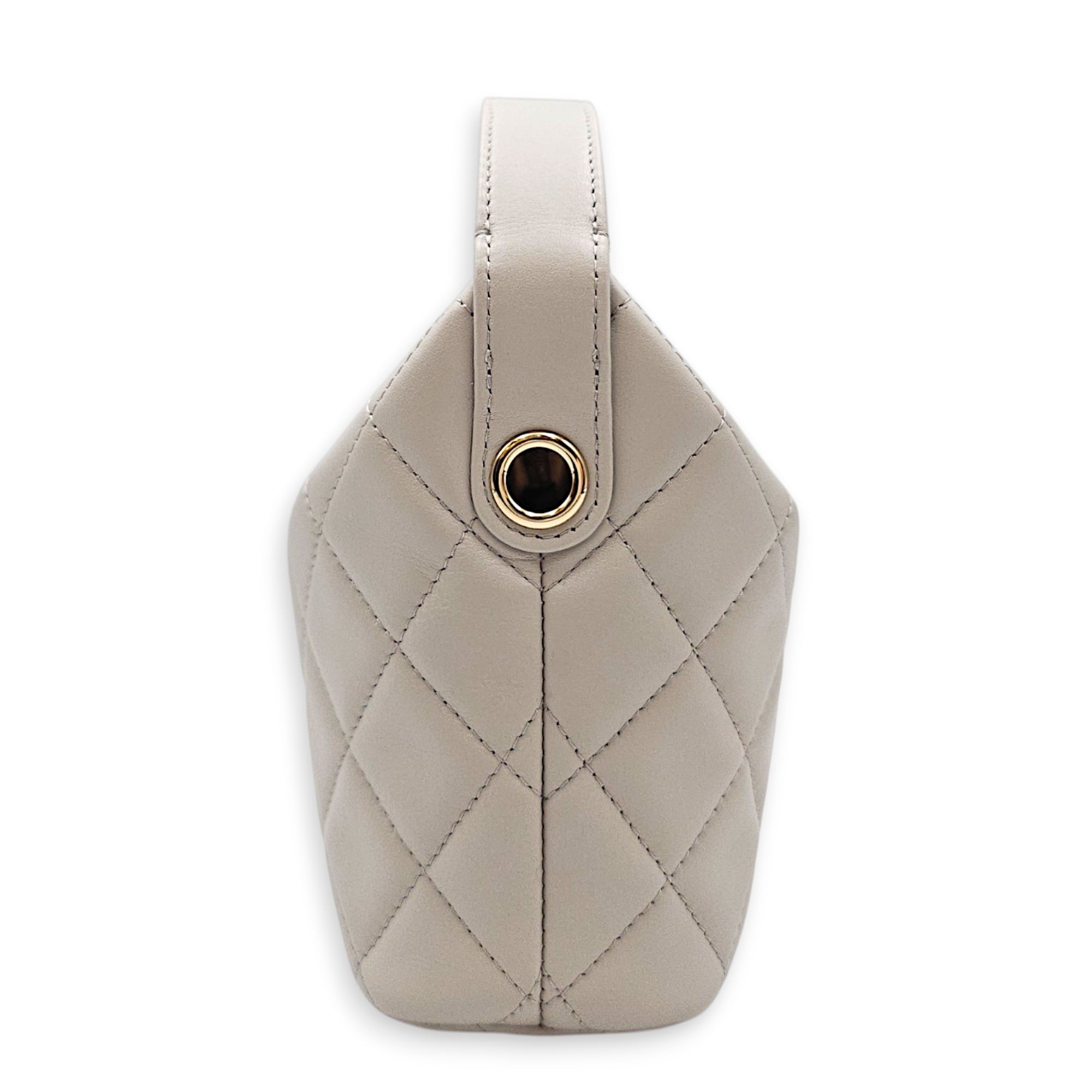 25C Quilted Hobo Grey Top Handle Bag in Calfskin Gold hardware CL2608-22797 4