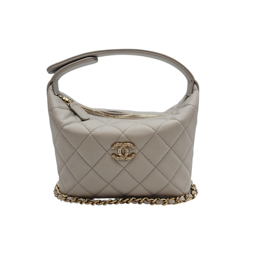 25C Quilted Hobo Grey Top Handle Bag in Calfskin Gold hardware CL2608-22797 3