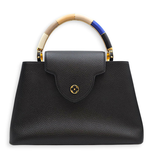 Capucines MM Black Top Handle Bag in Taurillon Leather Gold hardware CL2608-22800 1