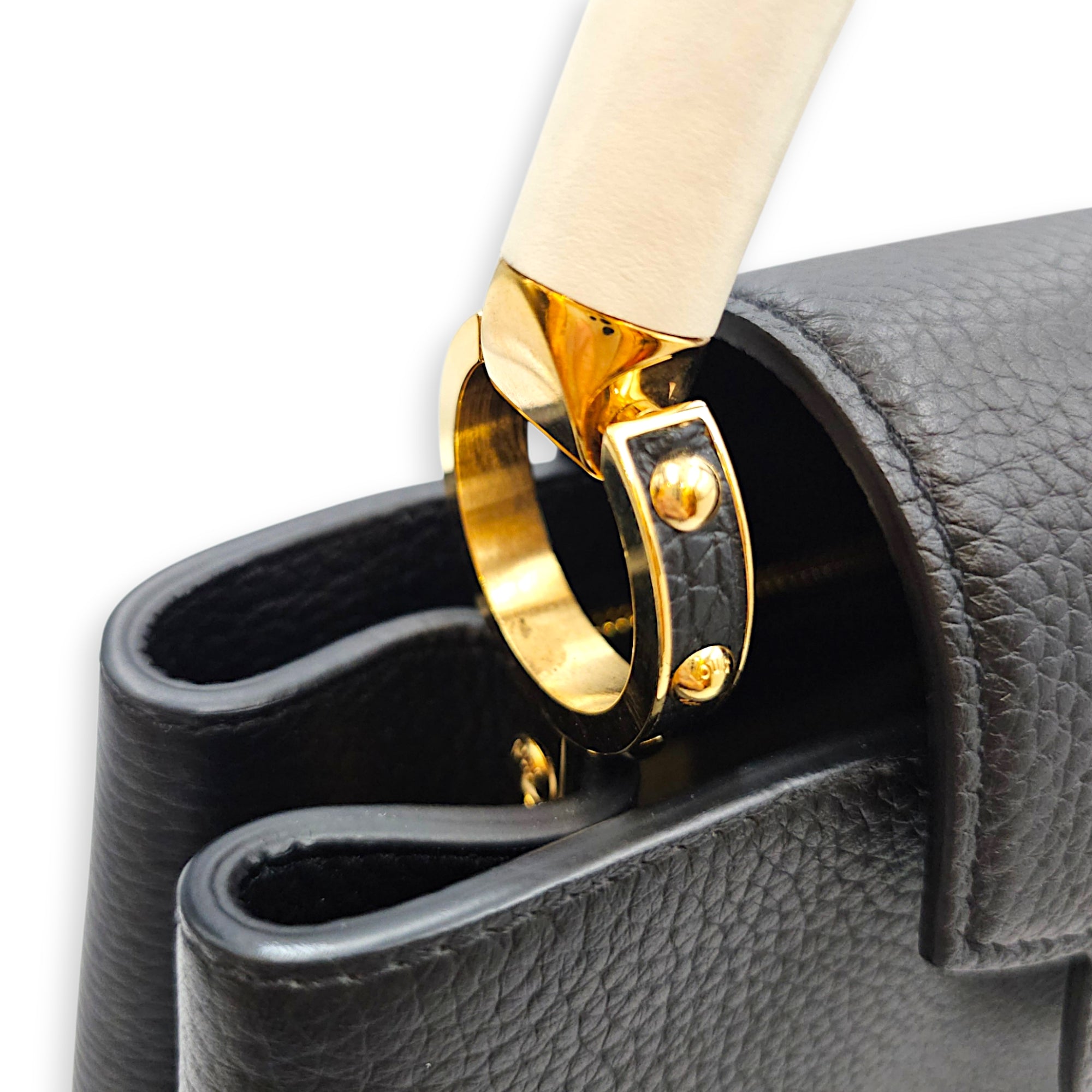 Capucines MM Black Top Handle Bag in Taurillon Leather Gold hardware CL2608-22800 10