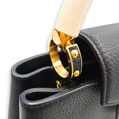 Capucines MM Black Top Handle Bag in Taurillon Leather Gold hardware CL2608-22800 10