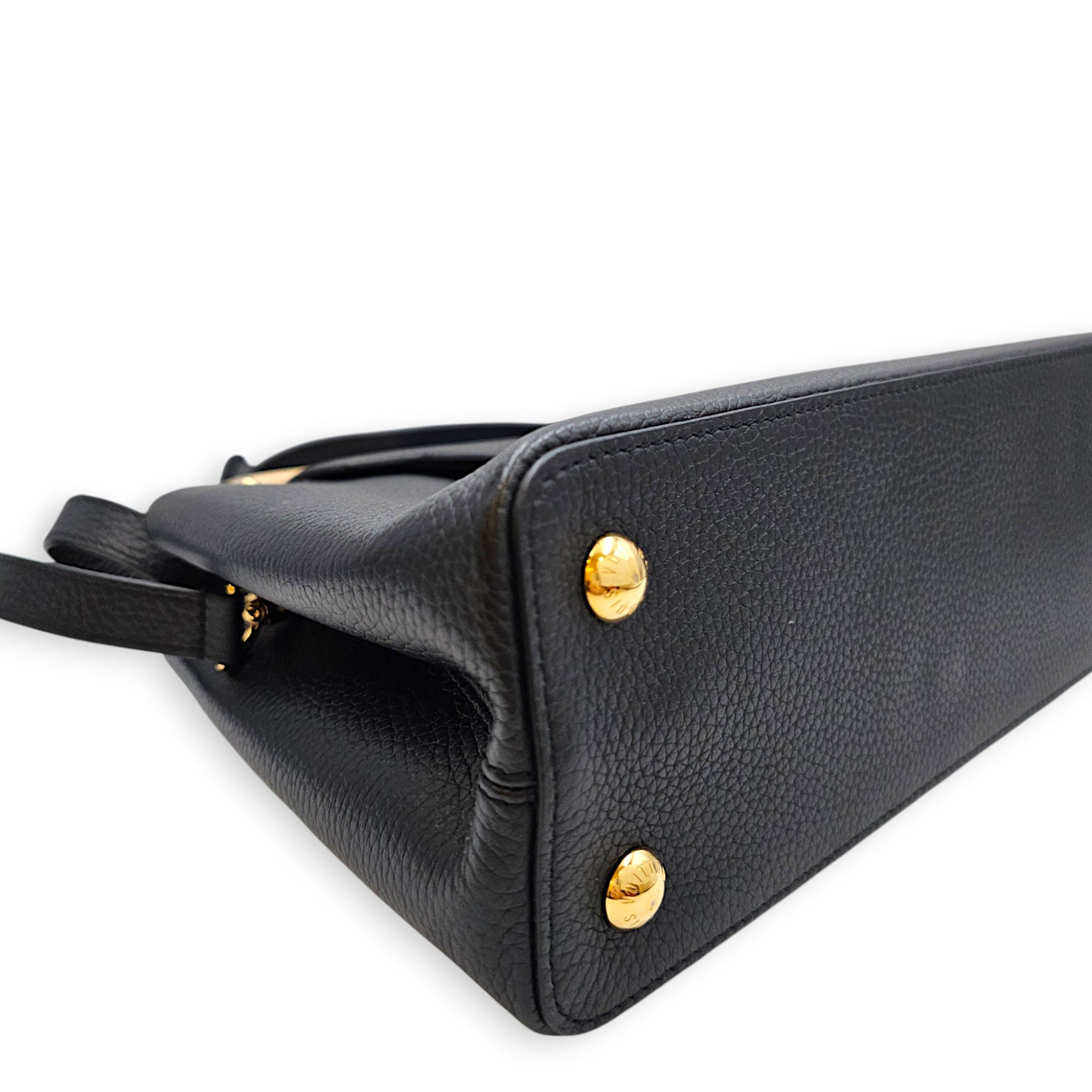 Capucines MM Black Top Handle Bag in Taurillon Leather Gold hardware CL2608-22800 12