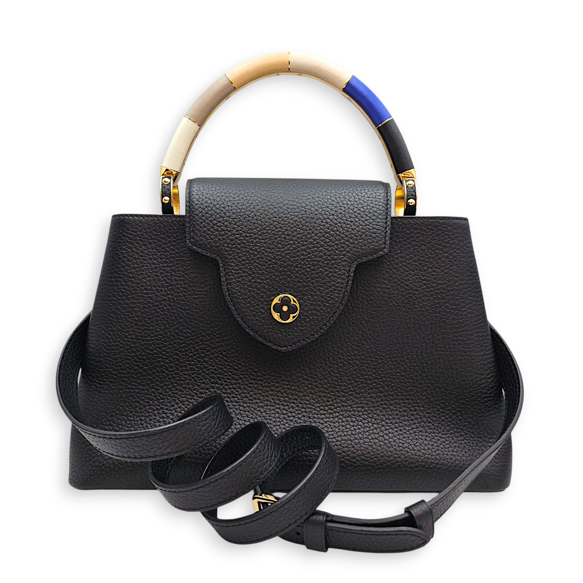 Capucines MM Black Top Handle Bag in Taurillon Leather Gold hardware CL2608-22800 13