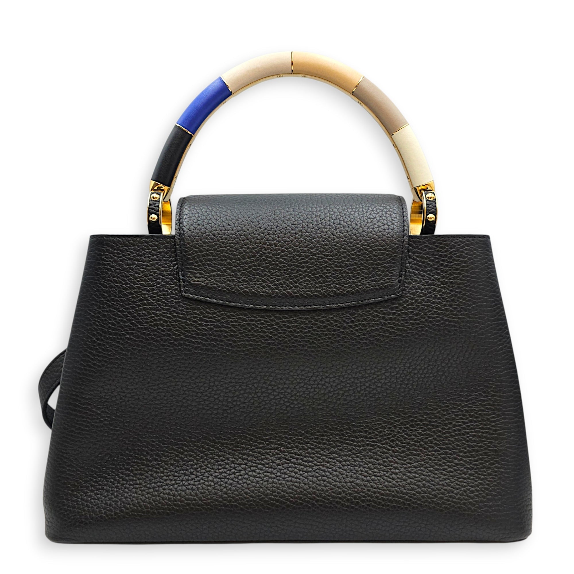 Capucines MM Black Top Handle Bag in Taurillon Leather Gold hardware CL2608-22800 2