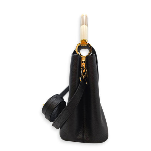 Capucines MM Black Top Handle Bag in Taurillon Leather Gold hardware CL2608-22800 4