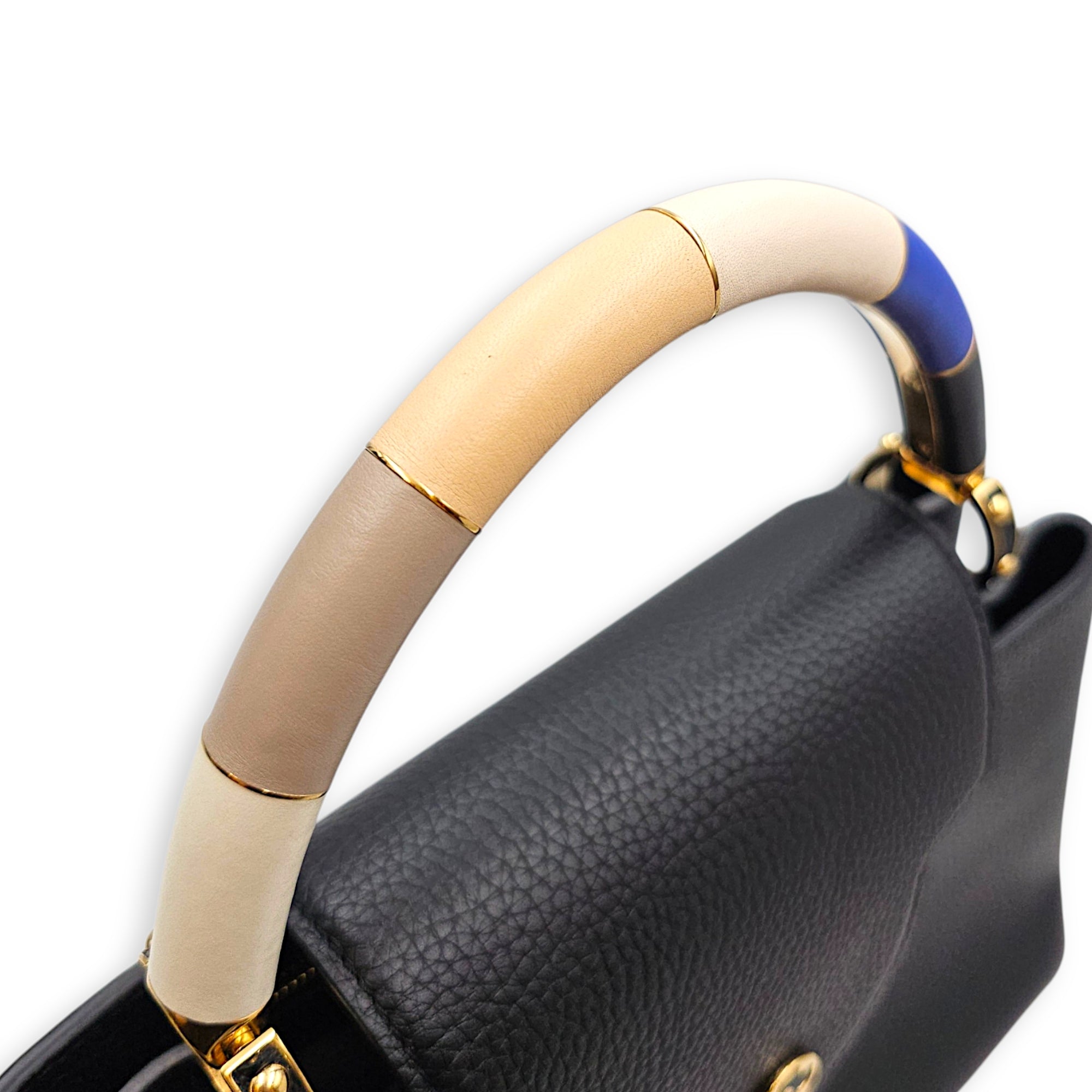 Capucines MM Black Top Handle Bag in Taurillon Leather Gold hardware CL2608-22800 7