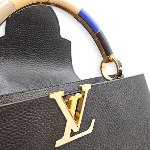 Capucines MM Black Top Handle Bag in Taurillon Leather Gold hardware CL2608-22800 8