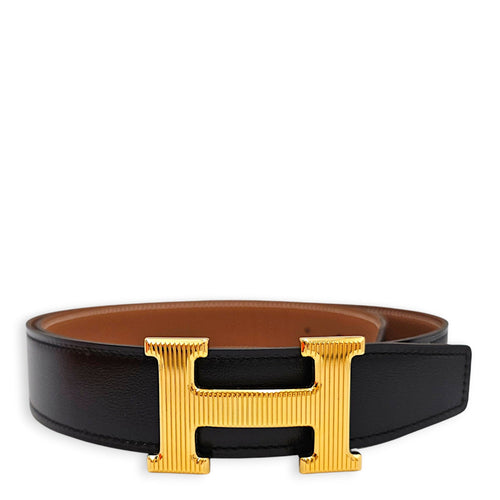 H Stripe Belt Buckle  32mm by 90cm Gold/Black Belt in Togo/Box Gold hardware CL2608-22802 1