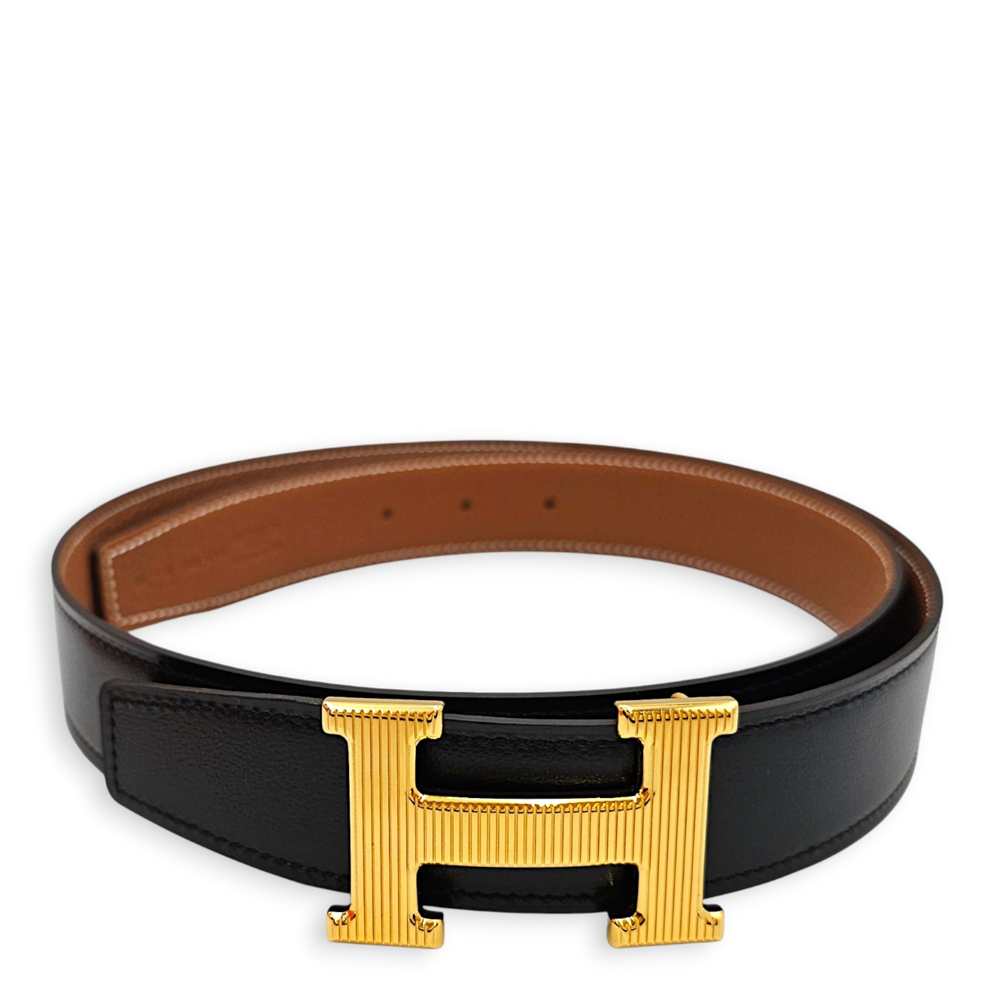 H Stripe Belt Buckle  32mm by 90cm Gold/Black Belt in Togo/Box Gold hardware CL2608-22802 2
