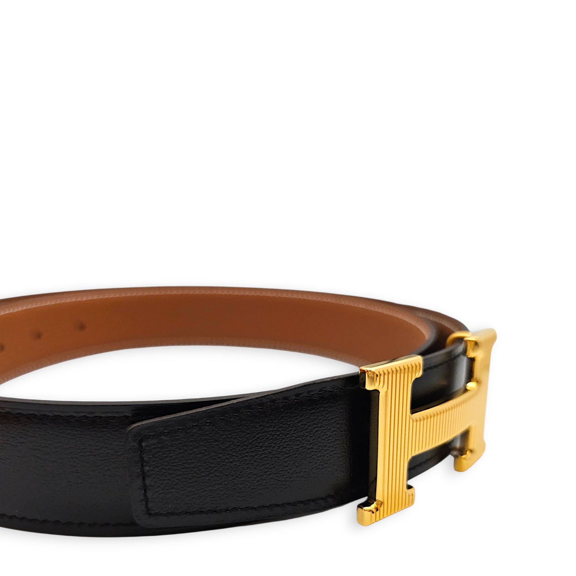 H Stripe Belt Buckle  32mm by 90cm Gold/Black Belt in Togo/Box Gold hardware CL2608-22802 4